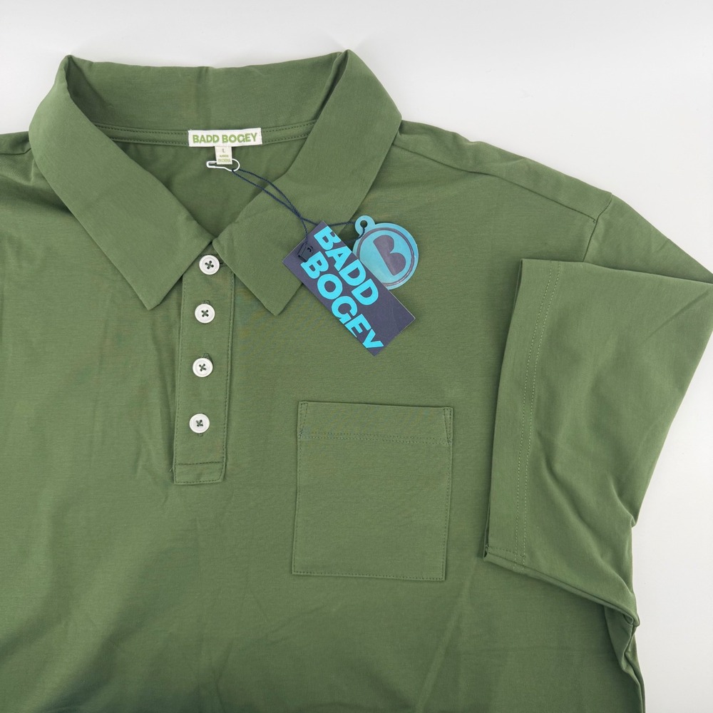 Badd Bogey Mens Vineyard Green Pima Cotton Spandex Stretch Golf Polo Shirt L NEW